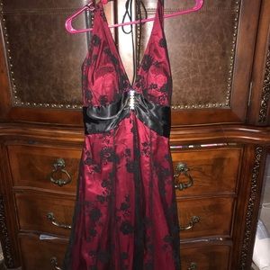 Beautiful black sparkle lace over red dress